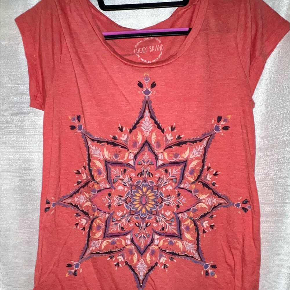 Lucky Brand Women's Orange  Mandala Short Sleeve Tee